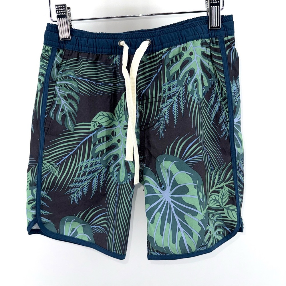 Fair Harbor Tropical Leaf Print Kids Anchor Swim Trunk